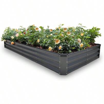 GARDMAX 8x4x1FT Galvanized Raised Garden Bed Kit Metal Planter Boxes Outdoor With Easy Assembly Large Garden Bed For Vegetables Fruits Flower Herbs Rectangle Dark Gray