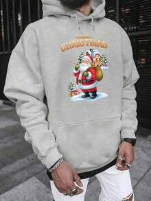 Sudadera con capucha con cordón y estampado de letras para hombre, para otoño - Gris - Ver 5