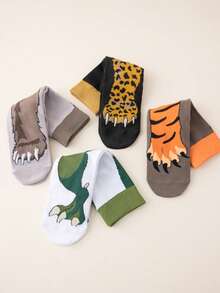 1 par de calcetines cómodos y casuales para hombres con estampado de garra de dinosaurio y pata de animal hasta el tobillo - Multicolor - Ver 2