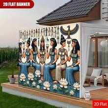 2D Flat, 1 Pc Egyptian Extra-Large Party Banner - Ancient Egyptian Pharaoh And Sphinx Design, Featuring Anubis, Horus, Ra, And Nefertiti - & Golden Ancient Egyptian Theme - Heavy-Duty Easy-To-Hang Fabric Background, Suitable For Indoor/Outdoor Events - Perfect For Halloween - 1PCS - View 5