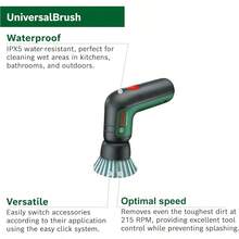 3.6V Cordless Electric Power Cleaning Brush With 4 Cleaning Attachments And Micro USB Cable UniversalBrush . Made In Europe - Green - View 3