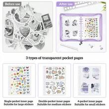 A5 全息星形拉链活页夹贴纸收藏册，PVC 透明亮彩防水封面相册贴纸剪贴簿，带可替换金属双环装订的收纳整理本 - 彩色 - 查看 3