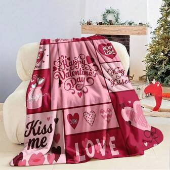 1 pieza Manta contemporánea de franela con diseño de sobre del Día de San Valentín en color rosa - Manta tejida impresa digitalmente cómoda y cálida, adecuada para la siesta, el sofá, la oficina, el camping, el Día de San Valentín, el Día de la Madre, manta de regalo multiusos, adecuada para todas las estaciones