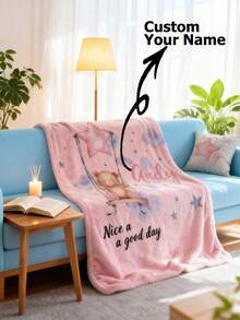 Personalized Name Cute Bear Swing Blanket, Super Soft Flannel Throw Blanket, Birthday Gift For Girls - Multicolor - View 2