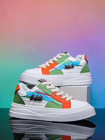 Multicolor Men's Shoes, Men's Casual Sneakers, New Fashion Sneakers, Comfortable And Versatile, Flat Lace-Up Men's Shoes, Street Style