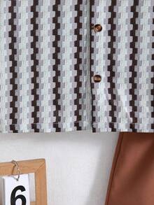 2 pièces/Set Top à manches courtes avec col polo et boutons décoratifs, et short, imprimé géométrique casual pour garçons, été - Marron - Voir 7