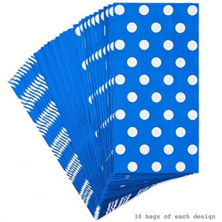 Hallmark - Bolsas de regalo con diseño de rayas rojas y blancas con pegatinas de etiqueta de regalo (30 bolsas, 30 etiquetas) para Navidad, día de San Valentín, cumpleaños, día de mayo, paquetes de(Azul) - Multicolor - Añade 7