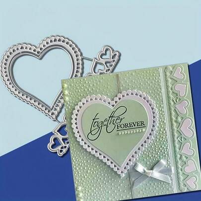 1 set hjärtformade spetsmetallstansar, DIY scrapbooking präglingsform, mall för gratulationskortstillverkning, lämplig för albumkort, handgjorda kortverktyg