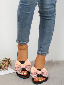 Women's Bowknot Decor Slides, Slip On Lightweight Beach Slides, Non-Slip Vacation Flats - Multicolor - View 3