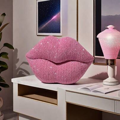 1pc Pink Sexy Lips Statue Decor - Resin Love Theme Art Piece, Suitable For Home, Office, Bedroom, Bar, Hotel, Bathroom - Perfect Romantic Gift For Wedding, Valentine's Day, Mother's Day, Home Decor | Beaded Texture | Smooth Surface, Collectible Figurine Room Decor Valentine's Day Decor Ornaments Home Miniature Things