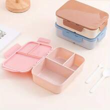 1 Set Plastik PP einfarbige quadratische Lunchbox, mikrowellengeeignet, wiederverwendbar, geeignet für Büromitarbeiter, Studenten, Outdoor-Aktivitäten und Camping - Verschiedenfarbig - Übersicht 9