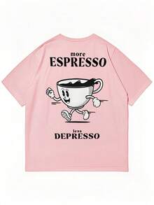 Men's Casual Versatile Simple Cute Abstract Tea Cup Print Short Sleeve T-Shirt - Pink - View 6