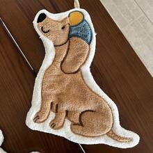 1 Piece Embroidered Cute Cartoon Dachshund Dog Hand Towel Coral Fleece Material Hangable Washable Cartoon Design Suitable Kitchen, Bathroom, Dormitory, Outdoor, And More Thickened Absorbent Towel - Chó dachshund đội mũ xanh màu cà phê - Xem 3