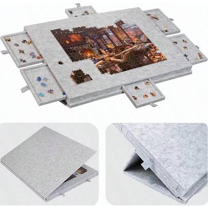 1000 Pieces Foldable And Tilting Puzzle Board With 6 Drawers And Cover Lightweight Jigsaw Puzzle Table With Built-In Stands For Angle Adjustments Portable Jigsaw Puzzle Table Light Gray