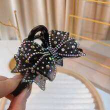 4.33 Inch New Large Double-Layer Mesh Bow Rhinestone Inlaid Lightweight Luxurious Fashion Elegant Women Hair Claw Clip Fashion Hair Clip Elegant Hair Accessories - Grey - View 10
