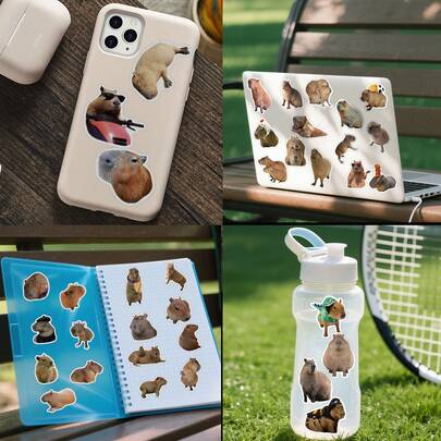 50pcs Cute Capybara Animal Stickers For DIY Scrapbooking, Guitar, Luggage, Skateboard Decoration