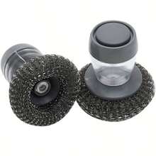 Stainless Steel Scrubber/Replacement Pack, Automatic Liquid Dispenser With Liquid Dispensing Handle, Heavy-Duty Pot Brush, Palm Brush With Replaceable Steel Scouring Pad, For Dishes, Pots, Pans, Grills, Sinks, Gray, Brush Head Replaceable - Multicolor - View 7