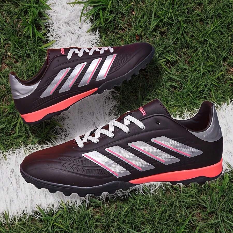 1 Par de Chuteiras de Futebol Unissex, com Travas Removíveis para Treino, para Grama Sintética Externa e Quadra Coberta, Calçados Profissionais para Esportes em Equipe, Cadarço, Sola de Borracha Antiderrapante, Design Leve e de Alto Desempenho, Chuteiras de Futebol de Alta Qualidade, Direto da Fábrica - Castanho - Ver 1