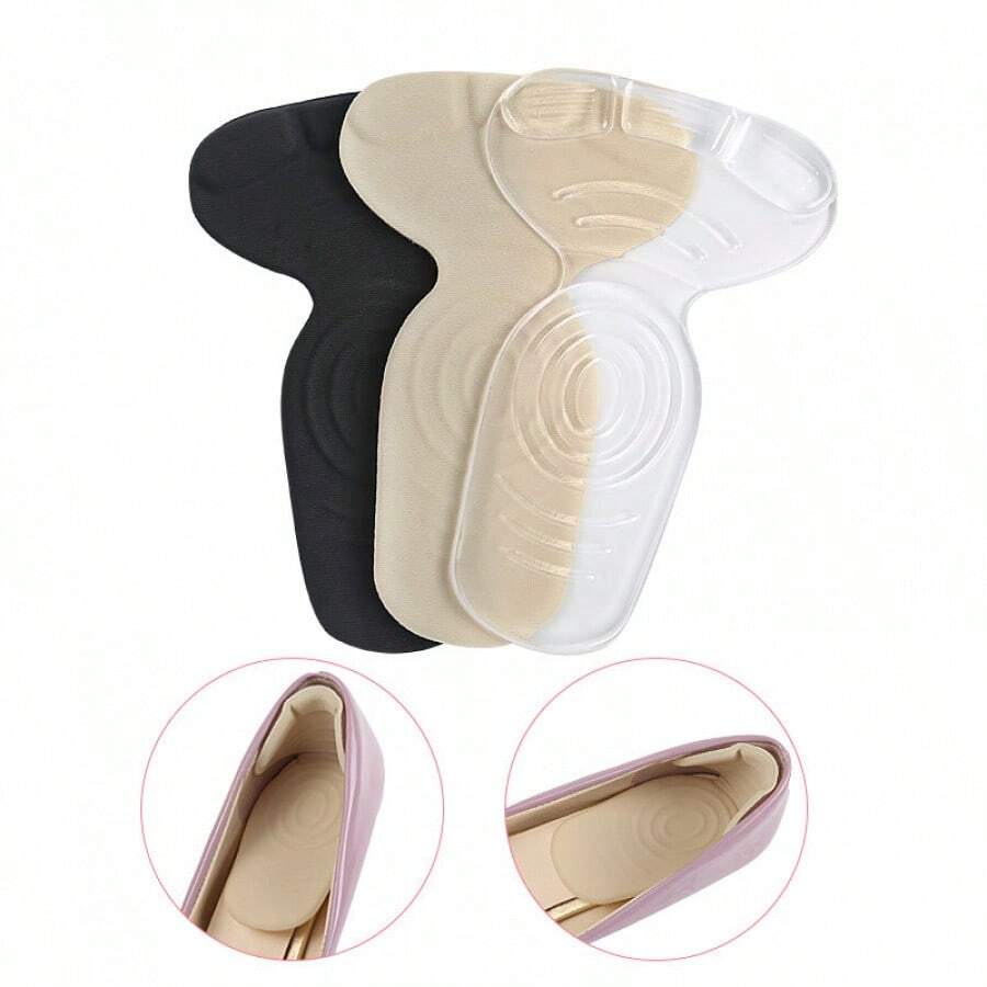 Women's O-Shaped 2-In-1 Thick Anti-Slip Gel Heel Pads, Self-Adhesive Heel Cushion Shock Absorbing T-Shaped Stickers - Black - View 1