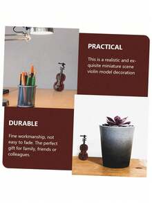 Mini Violin Model Miniature Toy, Bow And Case - Perfect Mini Musical Instrument For Dollhouse Decoration And Collectors Mini Miniature World Violin Music Instrument Scene Model Shooting Props, Vintage Imitation Violin, Family Toys - Wood Grain Color - View 5