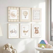 1 Stück Leinwandkunst, neutrale Stil Kinderzimmer Galerie Wanddekoration, sanftes beige Kinderzimmer Dekoration Teddybär Muster Entchen Thema Vintage Reise-Stil Buchstaben Poster - gerahmte Kinderzimmer Wandkunst, Mädchen Kinderzimmer Wanddekoration, Baby Mädchen, Baby Jungen, Mädchen Schlafzimmer Mädchen Kinderzimmer Dekorative Kunst, Baby Produkte Kinderzimmer Poster - Verschiedenfarbig - Übersicht 8