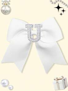 1pc 5 Inch Navy Blue 26 Letters A-Z Pearl Letters Personalized Back To School Ponytail Girl HairBow Teenagers Girl Hair Bows With Clips For Festivals Party School Girls Graduation Season Hairgrips For First Day Of School Classroom Girls Students,Teenagers Hair Accessories - White - View 29