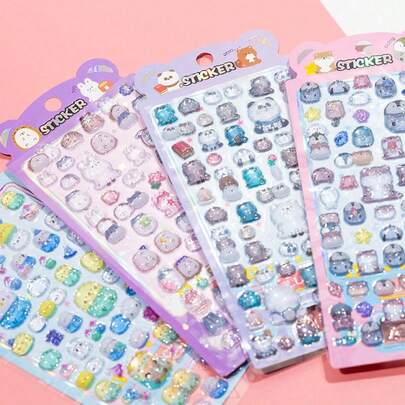 1pc 3D Three-Dimensional Design Sticker, Suitable For Decorating Mobile Phone Cases, Notebooks, Diaries And DIY Handicrafts. 3D Relief DIY Decorative Mobile Phone Shell Stickers, Cartoon Brochure Decorative Materials, Can Also Be Used To Decorate Luggage, Portable Transparent Models, With Micro-Flashing Patterns.