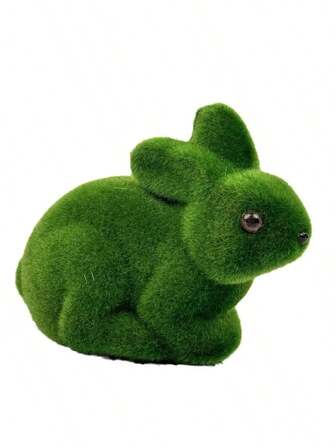 1pc Easter Green Foam Flocked Realistic 3D Moss Rabbit Decor, Garden Ornament