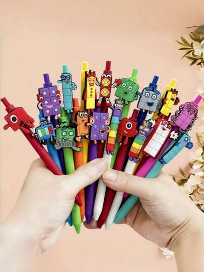 7支装积木笔，可爱数字积木圆珠笔，黑色墨水，速干，适用于学校、家庭、办公室、奖励、学生礼物、学习用品、家庭和办公必备品、趣味书写工具、轻巧塑料笔、速干墨水、多支装、企业礼品、教师用品