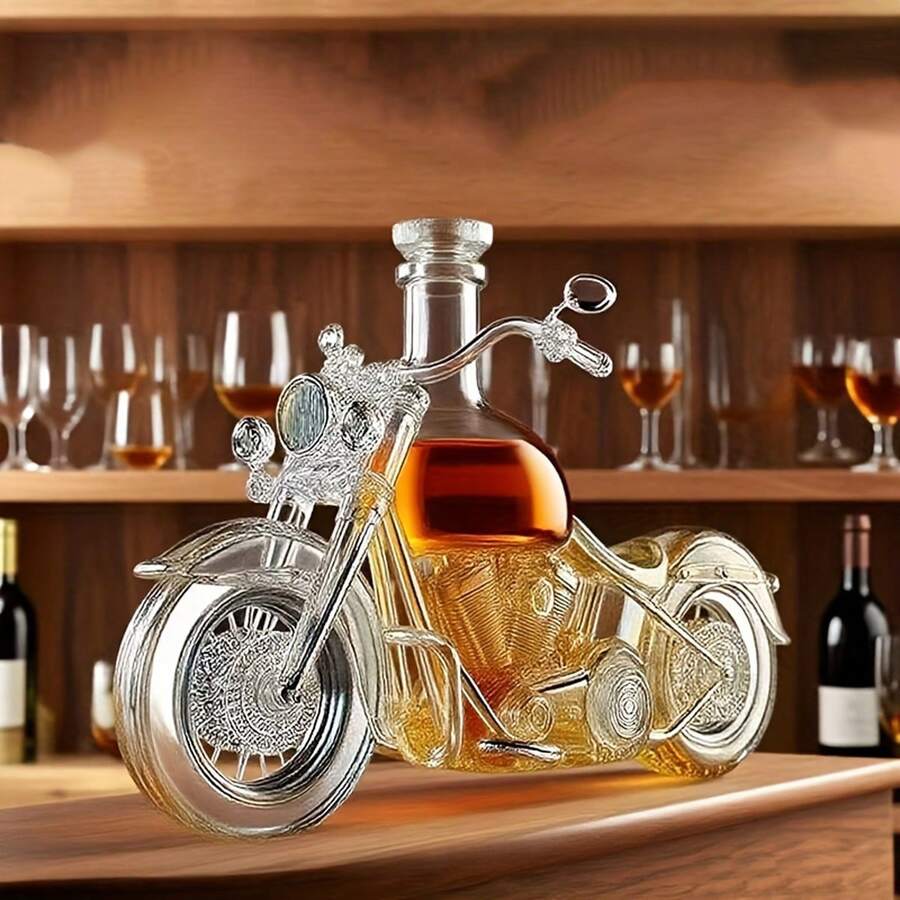 1件裝摩托車造型玻璃瓶 透明玻璃紅酒/威士忌品牌烈酒儲存瓶 附黑色瓶塞 新穎居家酒吧禮物 適合摩托車愛好者 - 查看 1