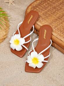 planare 新款女士棕色平底凉鞋 - 3D立体花卉装饰露趾套脚凉鞋，休闲度假风夏季凉鞋，舒适泳池派对拖鞋 - 棕色 - 查看 8