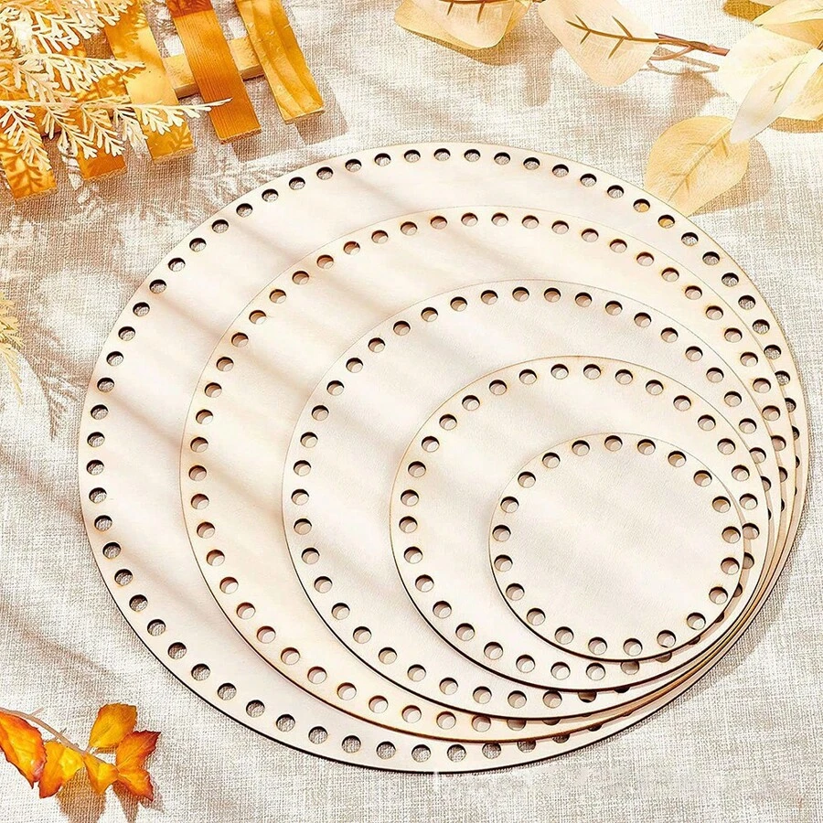 1/5pcs Woven Bag Bottom Wooden Basket Bottom Wooden Crochet Hook Accessories DIY Woven Crochet Hook Bottom Weaving Kit DIY Yarn Basket Crochet Hook Basket Bottom Handbag Wallet Bottom Bag Making Circular