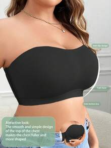 Áo ngực cài nút bên hông cỡ lớn cho nữ, áo ngực không dây Bandeau mềm mại và thoải mái - màu đen - Xem 4