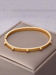 1pc Minimalist 18K Gold Plated Stainless Steel Bracelet With Semi-Circular Decor, Unisex Jewelry Accessory Suitable For Daily And Holiday Wear - Hemispherical Decoration - View 6