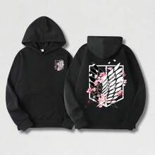 Sudadera con capucha de doble cara con icono de alas de scouts, camiseta de Ataque a los Titanes, camiseta de Scouts , mercancía de , camiseta gráfica de anime, ropa de anime, regalo para cumpleaños, aniversario, vacaciones, Navidad, Halloween - Negro - Ver 1