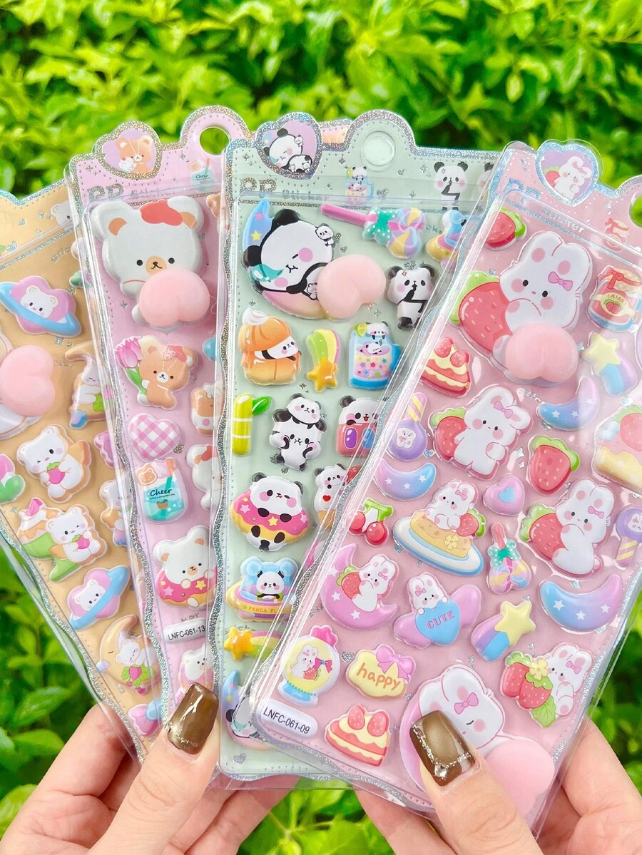 Cute Rabbit & Bear Stickers, 3D Foam Stickers, Adorable Animal Squeeze Stress Relief Stickers, Pink Rabbit Bubble Stickers, Phone Decoration, Notebook And Water Bottle DIY Decor, Fridge, Phone, Notebook, Backpack Decorative Stickers