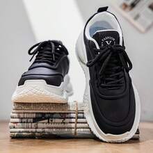 Men's Fashion Sneakers Casual Leather Trainers Retro Chunky Sneakers Comfortable Breathable Running Shoes Versatile Spring/Autumn Athleisure Footwear - Black - View 12