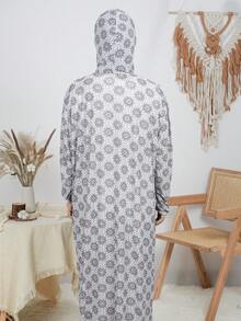 Women's Modest Hooded Prayer Dress Full Length With Long Regular Sleeves And Delicate Ruffle Neck Detailing