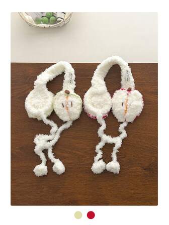 1个可爱圣诞苹果毛绒绒内衬耳罩，女士针织耳罩，加厚保暖冬季耳罩，耳套，耳垫，适合圣诞节佩戴