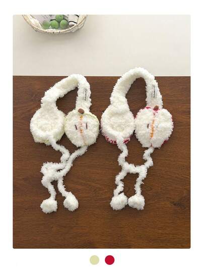 1pc Cute Christmas Apple Plush Thermal Lined Ear Muffs, Knitted Earmuffs For Women, Thick Warm Winter Ear Warmers, Ear Covers, Ear Pads, Suitable For Christmas