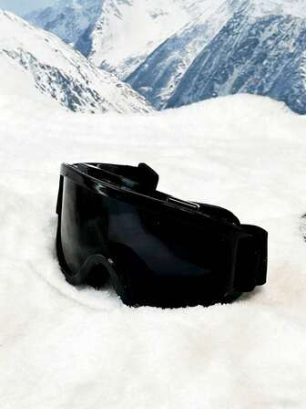 1pc Unisex Square Ski Goggles, Black Frame Black Gray Lens, Casual Fashion Versatile Outdoor Sports Glasses Suitable For Skiing And Cycling