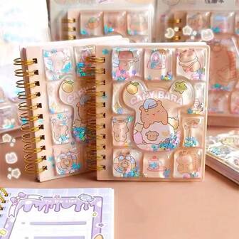 Kapibara Rocking Liquid Quicksand Spiral Notebook, Cartoon Cute Portable Pocket Notepad For Elementary School Students