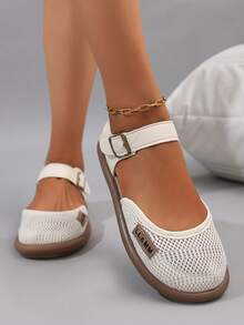 Zapatos tipo mule casuales y cómodos para adolescentes - Diseño minimalista, hebilla metálica de moda, suela plana, estilo casual de playa de verano, adecuado para uso diario y de ocio, zapatos casuales con hebilla metálica - Beis - Ver 5