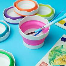 1pc INS Style Foldable Brush Holder, A Portable Collapsible Water Cup Designed For Art Lovers. With Leak-Proof Design, It Can Effectively Prevent Paint Leakage Whether Sketching Outdoors Or In The Classroom. - Multicolor - View 4