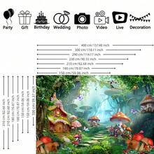 2D平面横幅，单件装，迷人背景，仙境花园森林蘑菇蝴蝶野花生日派对摄影背景横幅，涤纶材质，适用于生日、派对、庆祝活动、室内外花园派对装饰，多种尺寸可选 - 彩色 - 查看 4