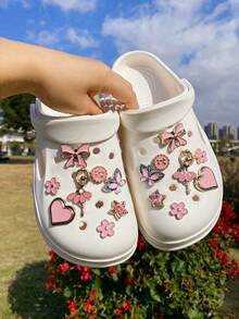 16件套时尚粉色跳舞女孩、爱心、蝴蝶结、五角星、蝴蝶结、花朵造型鞋饰，ABS材质，可DIY装饰木屐、沙滩凉鞋、拖鞋等。 - 粉色 - 查看 2
