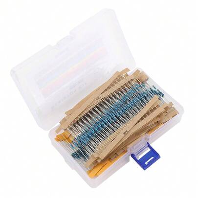 Kit de Resistencias de Película Metálica 1280Pcs, 64 Modelos de 1R a 10M, 1/4W con Desviación ±5%, Componentes Electrónicos de Alta Fiabilidad para Aficionados