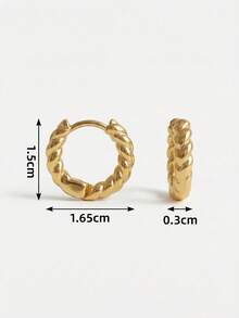 1 对极简主义金色微型扭曲环状耳环，金色编织环状耳环，迷你羊角面包环，精致别致环状耳环礼品黄铜耳环，适合女士 - 金黃色 - 查看 5