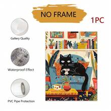 1幅迷人的黑猫帆布艺术画 - 非常适合万圣节和圣诞节装饰，无框墙面艺术品，适用于家庭、办公室、咖啡馆 - 彩色 - 查看 8