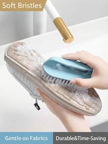1PC Multifunctional Laundry Brush With Handle, Soft Bristle Shoe Scrub Brush For Sneakers & Clothes, Ergonomic Grip Cleaning Tool For Bathroom, Floor & Sink, Household Stain Remover Gadget, Durable Washing Accessories For Collars Cuffs - 顏色隨機 - 查看 5